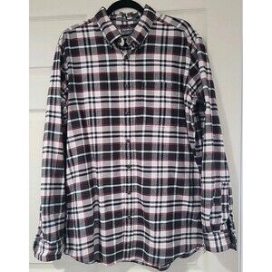 EDDIE BAUER Relaxed Fit Gray/Red Plaid Button Down Flannel Shirt Men's Size TL